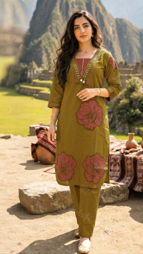 Graceful Olive Cotton Kurta Set for Everyday Elegance Meera Olive Cotton Kurta Set
