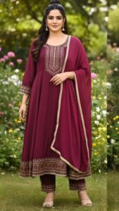 Anarkali Frock Suit with Embroidered Neck & Dupatta